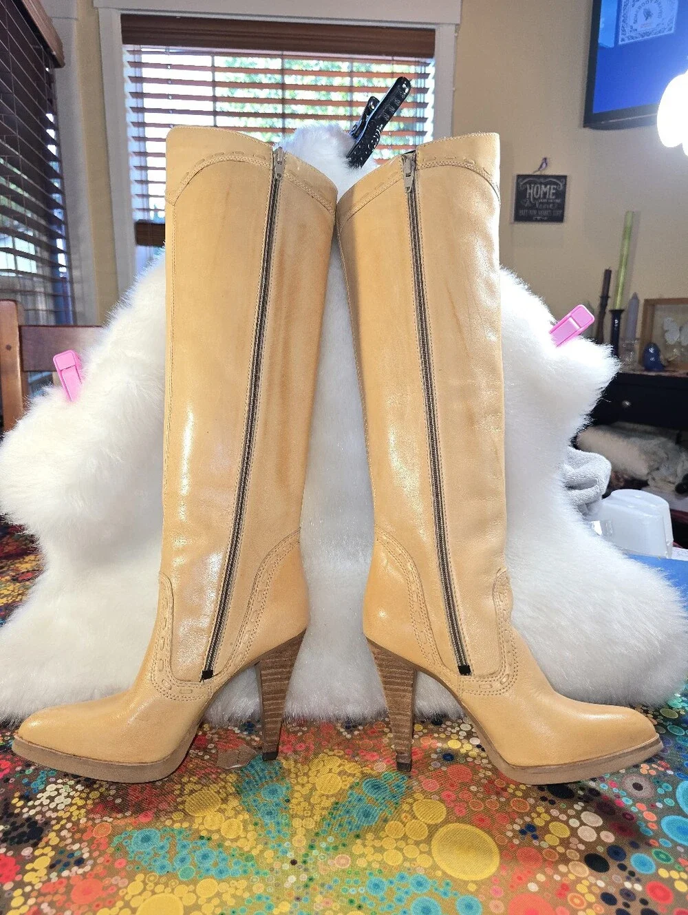 Wild Pair Knee-high Cream/Tan Boho/Western Style Tall Boots - Womens